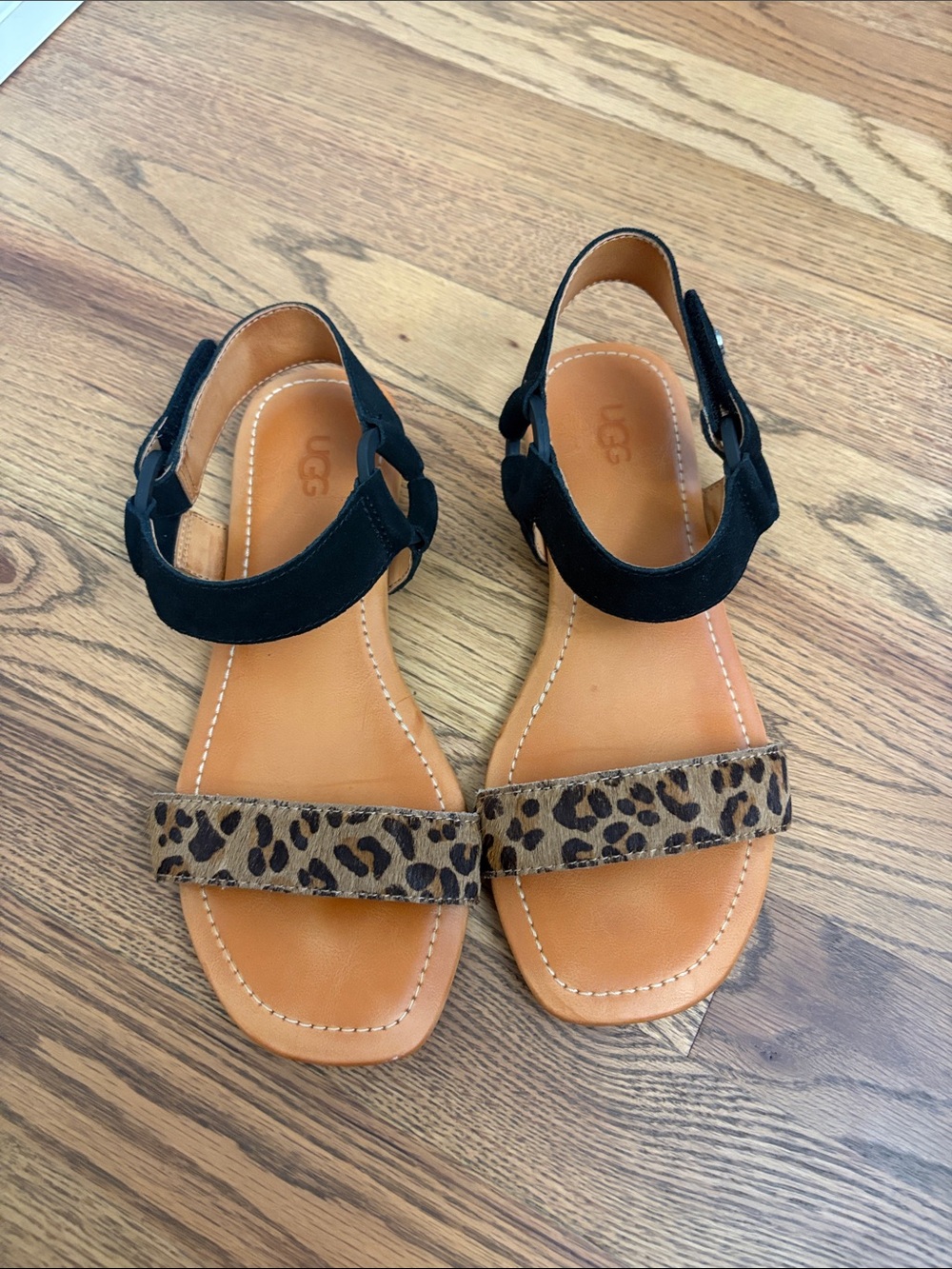 UGG Rynell Leopard Double Strap Suede/Calfskin Sandals